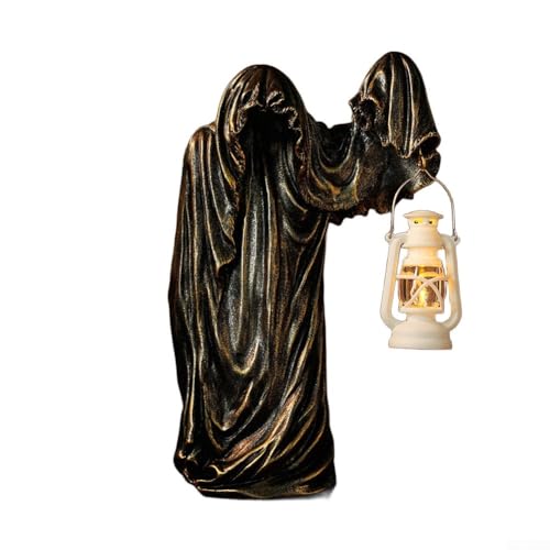 Zauberer Laterne Mysterious Man, Schwarz Halloween Kreative Dekoration Ornamente, Mysterious Black Wizard Lantern Halloween Dekorative Ornament Indoor Outdoor Garten Display (Gold) von EpheyFIF