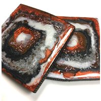2 Holz-Epoxy-Terra & Schwarz Untersetzer - Einzigartige Rustikale Künstlerisch Tief Effekte Mit Schimmer von Ephifany