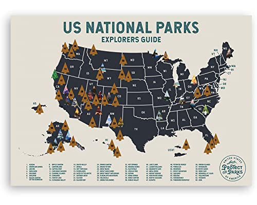 Epic Adventure Maps Poster zum Abkratzen des Nationalparks USA (61 x 43,2 cm) – interaktives Reiseposter zum Abkratzen von Bildern Aller 60 US-Nationalparks – tolles Geschenk für Papa 24x17 beige von Epic Adventure Maps