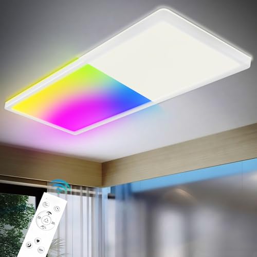 Epicflare Deckenlampe LED, LED Deckenleuchte Panel 42x42cm mit Fernbedienung, 22W Küchenlampe 2700K-6500K Deckenleuchten Badezimmer Lampe Warmweiß Kaltweiß für Büro Werkstatt Wohnzimmer (RGB-58CM) von Epicflare