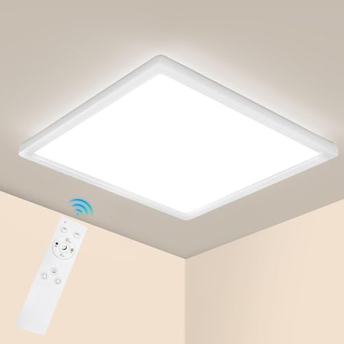 Epicflare Deckenlampe LED, LED Deckenleuchte Panel 42x42cm mit Fernbedienung, 22W Küchenlampe 2700K-6500K Deckenleuchten Badezimmer Lampe Warmweiß Kaltweiß für Büro Werkstatt Wohnzimmer (42CM) von Epicflare