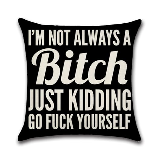 Epinki 45x45cm Kissenbezüge, Sitzkissen 1 Pcs mit I'm not Always a Bitch just Kidding Motiv Bequem Flachs für Sofa Schlafzimmer Büro Dekor, Stil 1, Schwarz Beige von Epinki