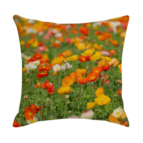 Epinki 50x50cm Zierkissenhülle, Zierkissenbezüge 1Pcs mit Mehrfarbig Blumen Muster Motiv Bequem Leinen für Zuhause Wohnzimmer Schlafzimmer Büro Sofa Dekoration, Leinen, Grün Rot Orange von Epinki