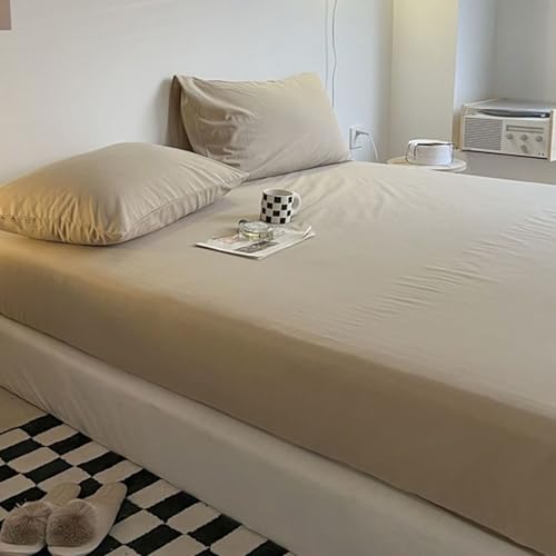 Epinki Betttuch & 2er Kissenbezüge 180x200cm Set 3teilig Abwaschbar, Spannbettlaken Einfarbig Khaki Schlafkomfort, Polyester Tagesdecke für alle Jahreszeiten von Epinki