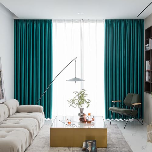Epinki Grün Gardinen Verdunkelungsvorhang 2er Set, Einfarbig Fenstervorhang Verdunkelung, Ösen Gardinen Polyester Fenstergardinen für Wohnzimmer, Jeder B 137 x H 244cm von Epinki