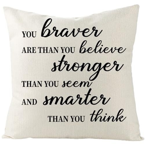 Epinki Kissenbezüge 40x40cm, You Braves Are Than You Believe Stronger... Motiv Zierkissenbezüge Leinen für Zuhause Wohnzimmer Schlafzimmer Sofa Dekor, Weiß Schwarz von Epinki