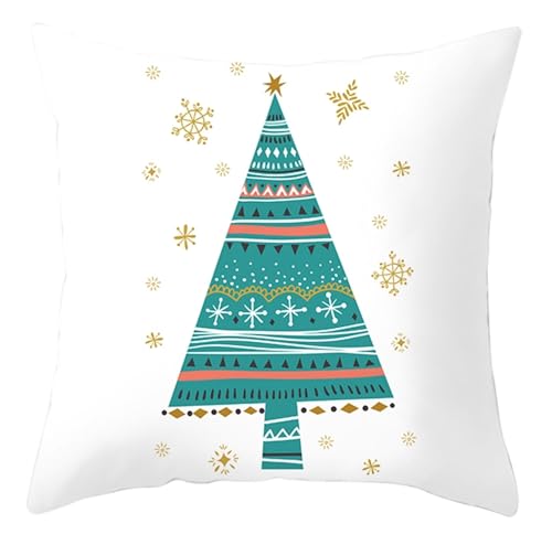 Epinki Kissenbezug Weihnachten 40x40CM, Streifen Weihnachtsbaum Schneeflocke Motiv Kissenhüllen Polyester Weich, Quadratische Kissenhülle für Sofa Schlafzimmer, Weiß Grün von Epinki