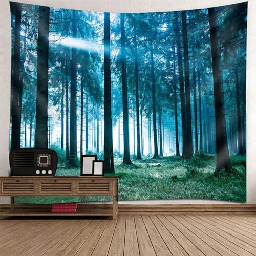 Epinki Tapisserie 210x140cm, Natur Landschaft Wandteppich Baum Dschungel Wandbehang Blau Grün aus Polyester, Tuch für Zimmer Wohnheim Schlafazimmer von Epinki