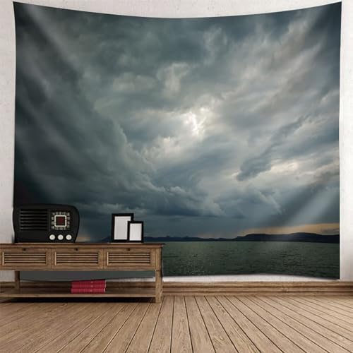 Epinki Tapisserie 210x140cm, Natur Landschaft Wandteppich Meer Wolke Himmel Wandtuch Grau Weiß aus Polyester, Tapestry für Tischdecke Wohnzimmer Schlafzimmer Decor von Epinki