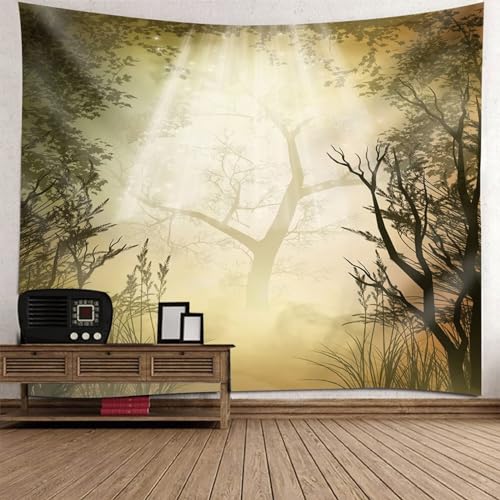 Epinki Tapisserie Baum Dschungel, Landschaft Natur Wandteppich Wandbehang Schwarz Grau aus Polyester, Accessoires für Tischdecke Wohnzimmer Schlafzimmer Decor, 150x130cm von Epinki