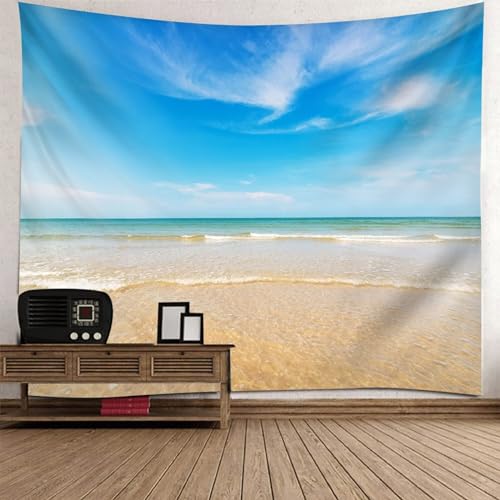 Epinki Tapisserie Beige Gelb Blau, Natur Landschaft Wandteppich Meer Strand Wandtuch aus Polyester, Tapestry für Schlafzimmer Wohnzimmer Kinderzimmer, 350x256cm von Epinki