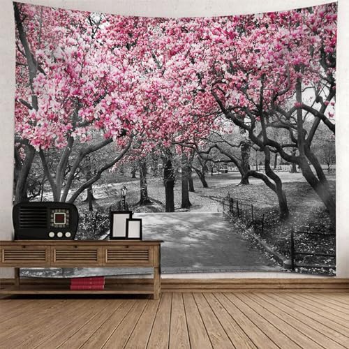 Epinki Tapisserie Blumen Baum, Natur Landschaft Wandteppich Wandtuch Grau Rose aus Polyester, Accessoires für Wohnzimmer, Wohndekor, 300x256cm von Epinki