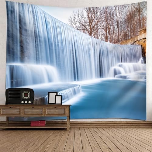 Epinki Tapisserie Braun Blau, Landschaft Natur Wandteppich Baum Wasserfall Wandbehang aus Polyester, Hausdekor für Tischdecke Wohnzimmer Schlafzimmer Decor, 240x220cm von Epinki