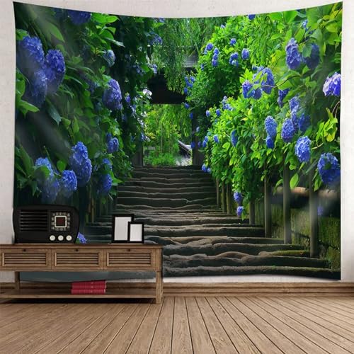 Epinki Tapisserie Braun Grün Lila, Landschaft Natur Wandteppich Blumen Pfad Wandteppiche aus Polyester, Tapestry für Schlafzimmer, 240x220cm von Epinki