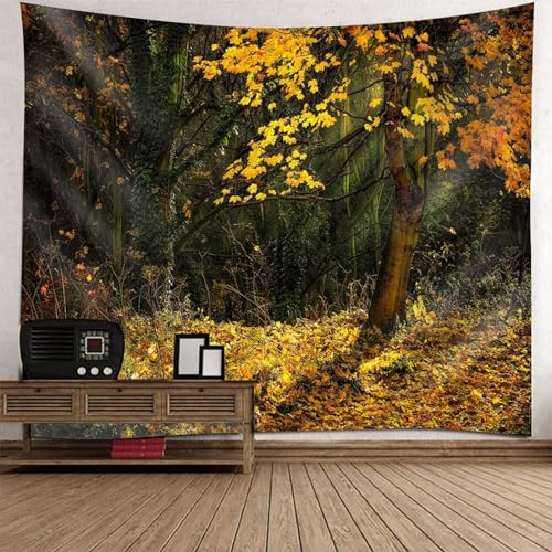 Epinki Tapisserie Gelb, Natur Landschaft Wandteppich Herbst Baum Dschungel Wandtuch aus Polyester, Wandbehänge für Wohnzimmer Dekor, Schlafzimmer, 150x150cm von Epinki