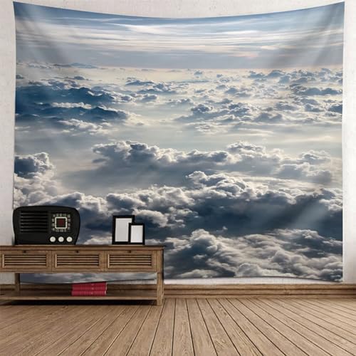 Epinki Tapisserie Grau Weiß, Natur Landschaft Wandteppich Wolkenschichten Wandbehang aus Polyester, Wandbehänge für Tischdecke Wohnzimmer Schlafzimmer Decor, 350x256cm von Epinki