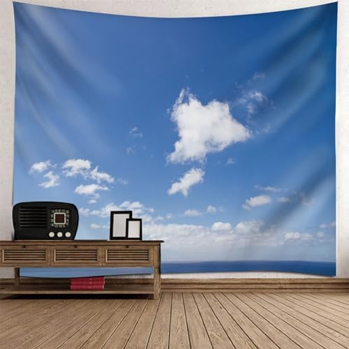 Epinki Tapisserie Himmel Wolke, Landschaft Natur Wandteppich Wandbehang Weiß Blau aus Polyester, Tapestry für Schlafzimmer, 200x200cm von Epinki