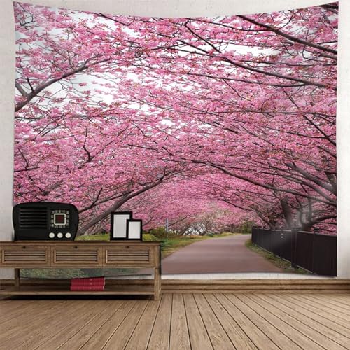Epinki Tapisserie Rose Braun, Natur Landschaft Wandteppich Kirschblüte Baum Pfad Wandtuch aus Polyester, Tuch für Wohnzimmer Wohnheim Wanddeko, 350x256cm von Epinki