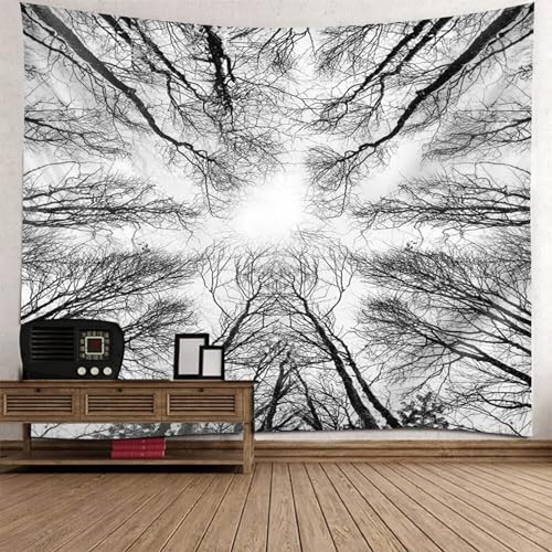 Epinki Tapisserie Schwarz Grau, Landschaft Natur Wandteppich Toter AST Wandtuch aus Polyester, Wandbehänge für Tischdecke Wohnzimmer Decor, 350x256cm von Epinki