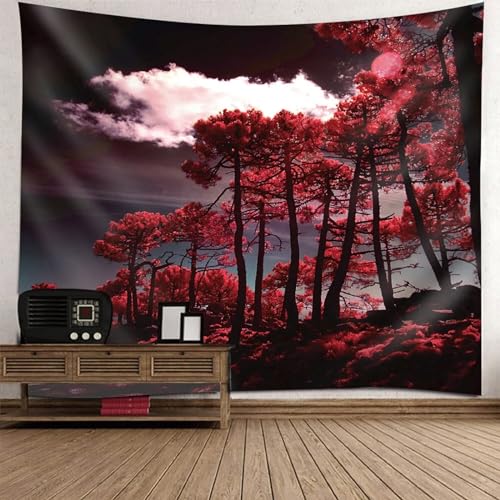Epinki Tapisserie Schwarz Rot, Landschaft Natur Wandteppich Baum Rote Blätter Wandtuch aus Polyester, Wandbehänge für Tischdecke Wohnzimmer Decor, 240x220cm von Epinki