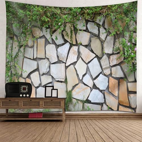 Epinki Tapisserie Stein Wand Pflanze, Landschaft Natur Wandteppich Wandtuch Grün Beige aus Polyester, Tuch für Wohnheim Schlafazimmer, 300x256cm von Epinki
