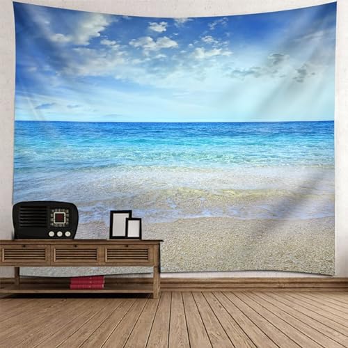 Epinki Tapisserie Strand, Natur Landschaft Wandteppich Wandteppiche Beige Blau aus Polyester, Hausdekor für Schlafzimmer, 200x200cm von Epinki