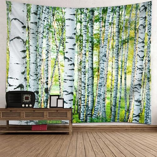 Epinki Tapisserie Wandbehang 210x140cm, Natur Landschaft Wandteppich Baum Wandteppiche Weiß Grün aus Polyester, Hausdekor für Schlafzimmer von Epinki