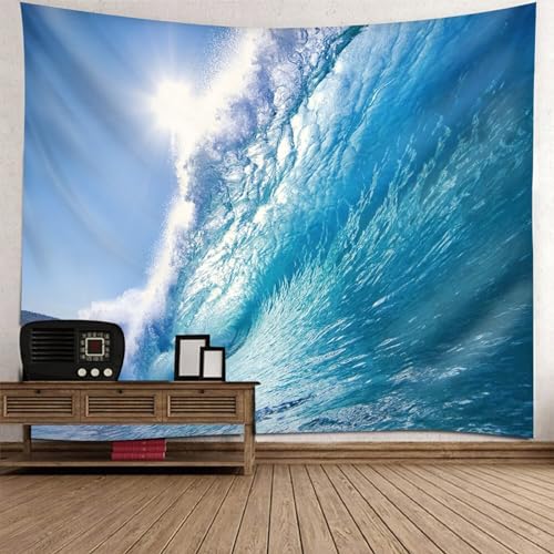Epinki Tapisserie Wandbehang Ozean Meereswelle, Natur Landschaft Wandteppich Wandteppiche Blau aus Polyester, Tuch für Tischdecke Wohnzimmer Schlafzimmer Decor, 150x130cm von Epinki