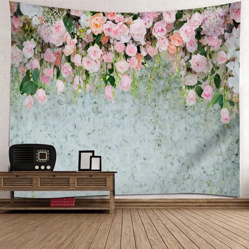 Epinki Tapisserie Wandbehang Rose Grün, Landschaft Natur Wandteppich Blumen Wandtuch aus Polyester, Tuch für Wohnzimmer, Wohndekor, 350x256cm von Epinki