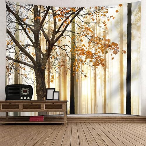 Epinki Tapisserie Wandbehang Schwarz Orange Beige, Landschaft Natur Wandteppich Herbst Baum Wandteppiche aus Polyester, Wandtücher für Schlafzimmer Wohnzimmer, 350x256cm von Epinki