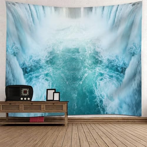 Epinki Tapisserie Wandbehang Wasserfall, Landschaft Natur Wandteppich Wandtuch Blau Weiß aus Polyester, Tuch Geeignet für Wanddekorationskunst, 200x200cm von Epinki