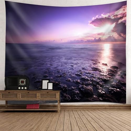 Epinki Wandbehang 210x140cm, Landschaft Natur Wandteppich Strand Sonnenschein Wandtuch Lila aus Polyester, Wandbehänge für Tischdecke Wohnzimmer Schlafzimmer Decor von Epinki