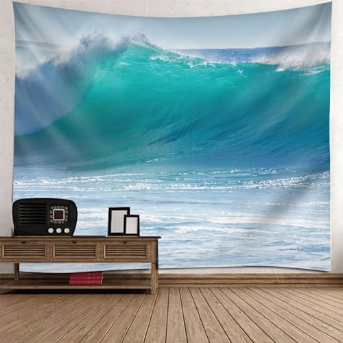 Epinki Wandbehang 210x140cm, Natur Landschaft Wandteppich Ozean Meereswelle Wandtuch Blau aus Polyester, Wandtücher für Tischdecke Wohnzimmer Schlafzimmer Decor von Epinki