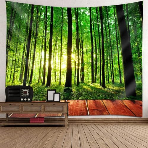 Epinki Wandbehang Baum Dschungel, Natur Landschaft Wandteppich Wandteppiche Grün Schwarz aus Polyester, Tuch für Wohnzimmer Dekor, Schlafzimmer, 200x200cm von Epinki