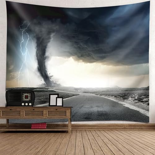 Epinki Wandbehang Grau, Natur Landschaft Wandteppich Zyklone Blitzschlag Tapisserie aus Polyester, Wandbehänge für Schlafzimmer, 240x220cm von Epinki