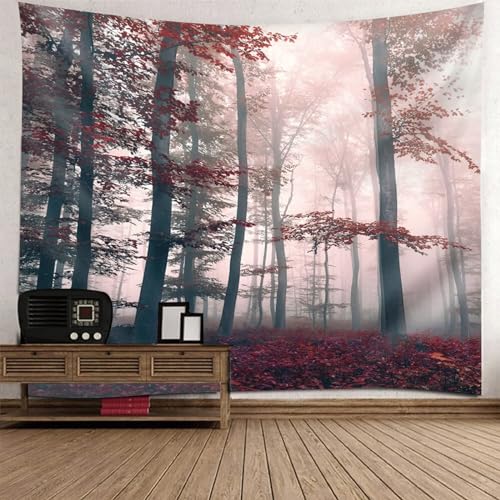 Epinki Wandbehang Grau Rot, Landschaft Natur Wandteppich Baum Wald Wandteppiche aus Polyester, Wandtücher für die Wand in Wohnzimmerdekoration, 350x256cm von Epinki