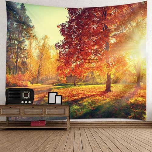 Epinki Wandbehang Herbst Garten Baum, Landschaft Natur Wandteppich Wandtuch Gelb Orange aus Polyester, Tapestry für Tischdecke Wohnzimmer Decor, 300x256cm von Epinki