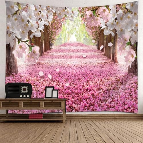 Epinki Wandbehang Kirschblüte Baum, Landschaft Natur Wandteppich Tapisserie Rose Braun aus Polyester, Wandbehänge für Wohnzimmer, Wohndekor, 200x200cm von Epinki