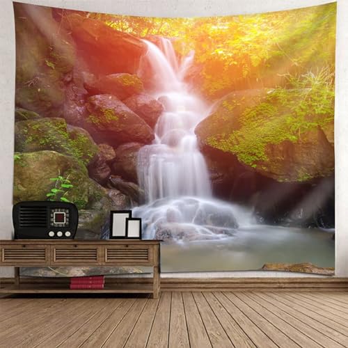 Epinki Wandteppiche 210x140cm, Landschaft Natur Wandteppich Wasserfall Wandbehang Braun Grün Weiß aus Polyester, Hausdekor für Wohnzimmer Dekor, Schlafzimmer von Epinki