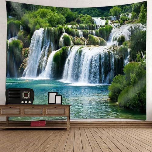 Epinki Wandteppiche 210x140cm, Landschaft Natur Wandteppich Wasserfall Wandtuch Grün Weiß aus Polyester, Wandbehänge für die Wand in Wohnzimmerdekoration von Epinki