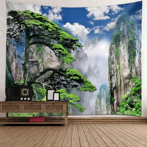Epinki Wandteppiche Blau Grün, Natur Landschaft Wandteppich Baum Berg Wandtuch aus Polyester, Hausdekor für die Wand in Wohnzimmerdekoration, 240x220cm von Epinki