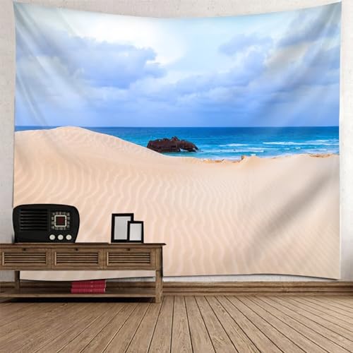 Epinki Wandteppiche Meeresufer Strand, Landschaft Natur Wandteppich Wandbehang Beige Blau aus Polyester, Wandtücher für Schlafzimmer, 300x256cm von Epinki