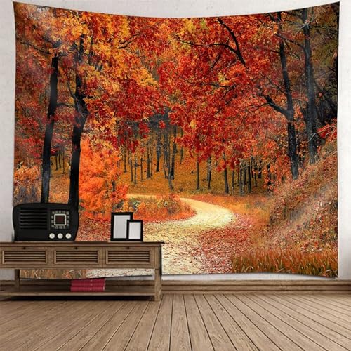 Epinki Wandteppiche Orange Rot, Landschaft Natur Wandteppich Ahorn Baum Wandbehang aus Polyester, Tapestry für Tischdecke Wohnzimmer Schlafzimmer Decor, 350x256cm von Epinki