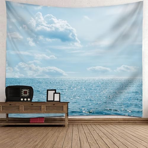 Epinki Wandtuch 210x140cm, Natur Landschaft Wandteppich Meer Himmel Tapisserie Grau Blau aus Polyester, Wanddekoration für Wohnzimmer, Wohndekor von Epinki
