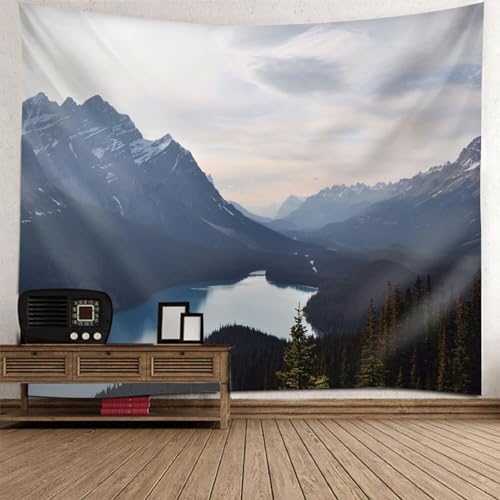 Epinki Wandtuch 210x140cm, Natur Landschaft Wandteppich See Berg Wandbehang Grau aus Polyester, Tapestry mit Art Nature Home Dekorationen von Epinki