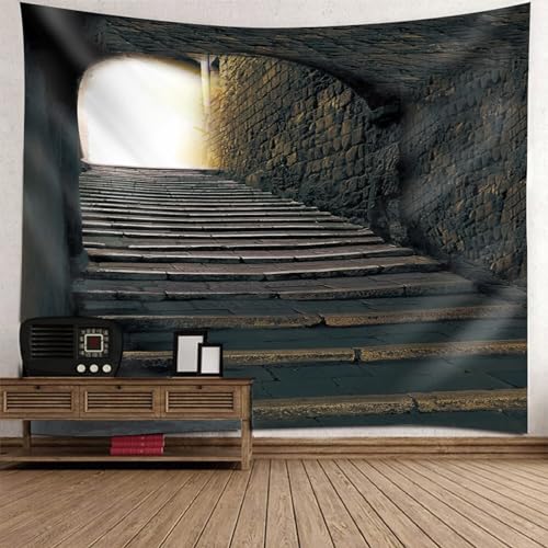 Epinki Wandtuch 260x240cm, Landschaft Natur Wandteppich Treppe Stein Tunnel Wandbehang Grau aus Polyester, Heimdekorationen für Tischdecke Wohnzimmer Schlafzimmer Decor von Epinki