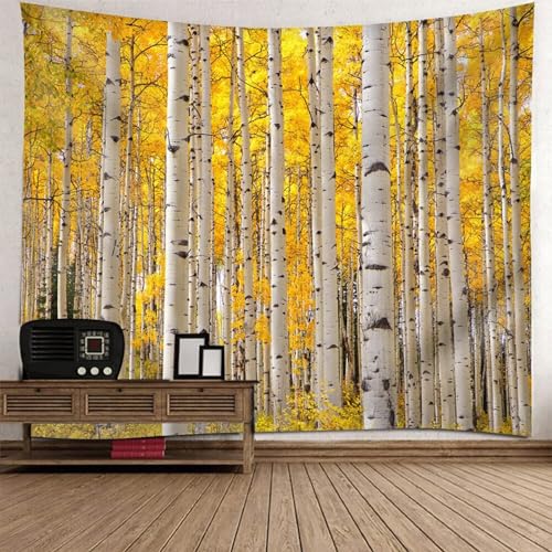 Epinki Wandtuch Gelb Beige, Natur Landschaft Wandteppich Herbst Baum Wandbehang aus Polyester, Tapestry für die Wand in Wohnzimmerdekoration, 150x150cm von Epinki