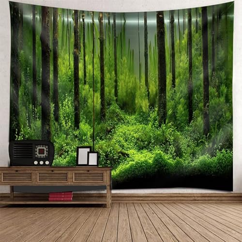 Epinki Wandtuch Grün Schwarz, Natur Landschaft Wandteppich Baum Dschungel Pflanze Tapisserie Wandbehang aus Polyester, Tuch für Schlafzimmer, 150x150cm von Epinki