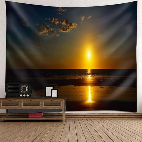 Epinki Wandtuch Meeresufer Sonnenaufgang, Landschaft Natur Wandteppich Wandteppiche Grau Schwarz aus Polyester, Wandbehänge für Schlafzimmer, 200x200cm von Epinki