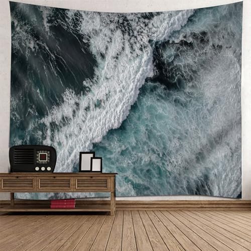 Epinki Wandtuch Ozean Meereswelle, Natur Landschaft Wandteppich Tapisserie Wandbehang Dunkel Grau Weiß aus Polyester, Wandtücher für Tischdecke Wohnzimmer Schlafzimmer Decor, 200x200cm von Epinki